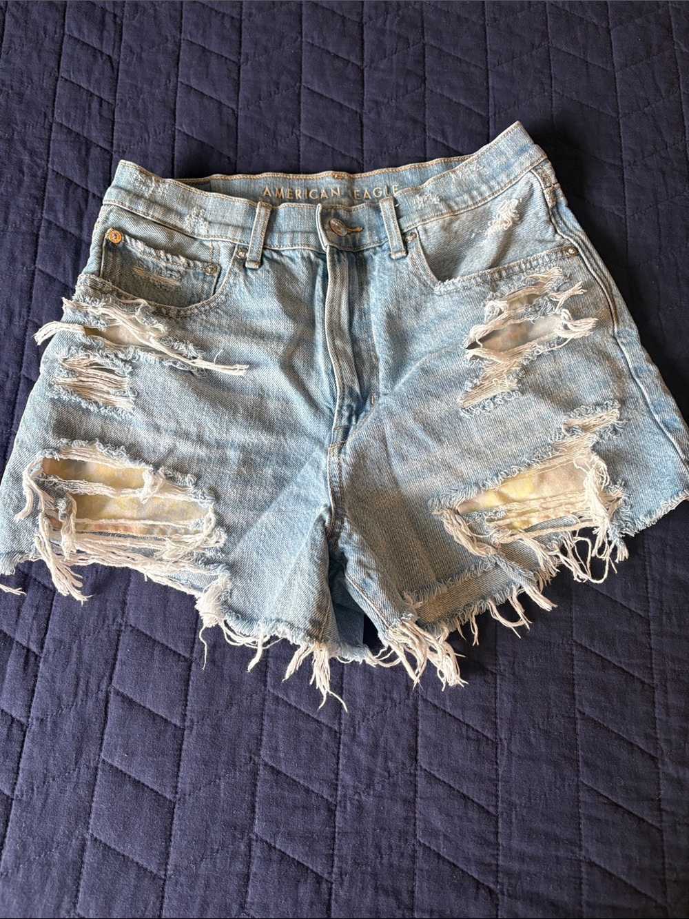 American Eagle Outfitters Pale Blue Distressed Denim Boyfriend Shorts